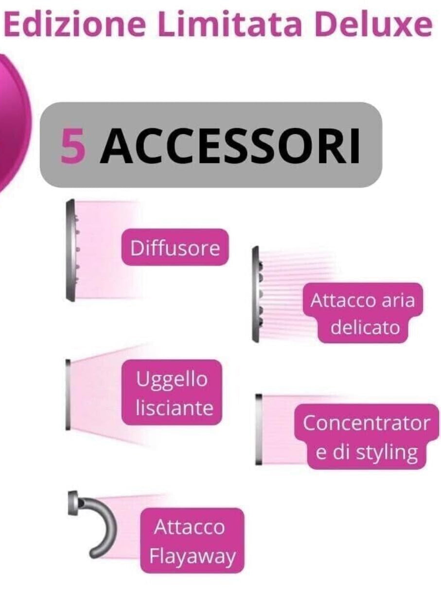 Asciugacapelli Phon Per Capelli Professionale Ultima Generazione Con 5 Accessori